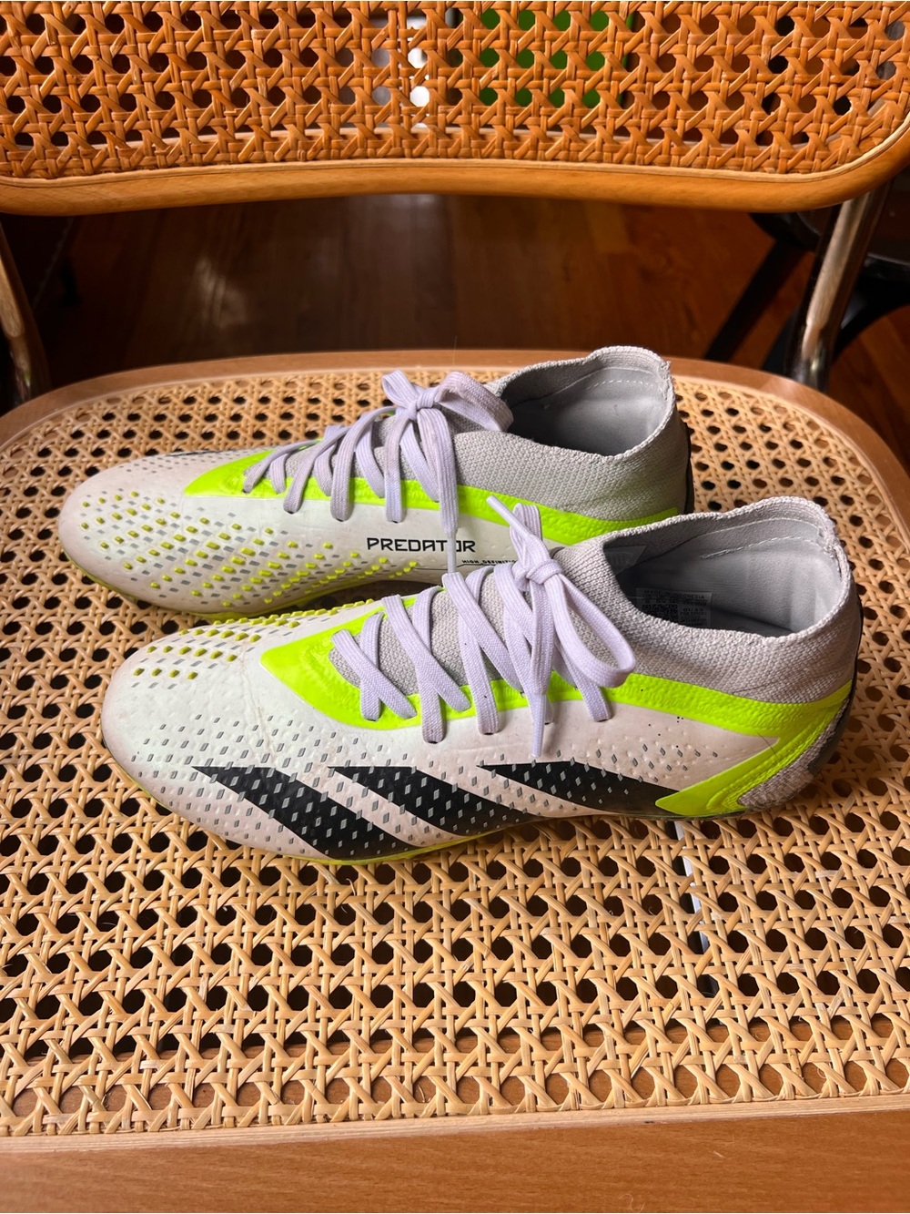 adidas Kids' Predator Soccer Cleats in Light Gray & Neon Yellow